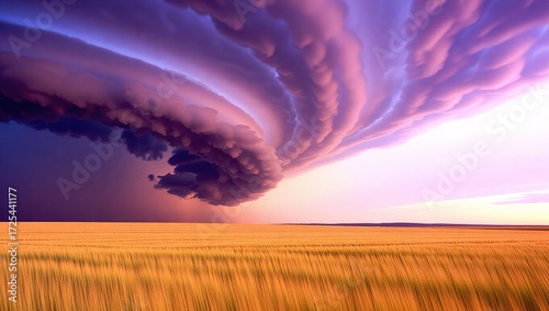 Dramatic Sunset Storm Clouds over Golden Wheat Field