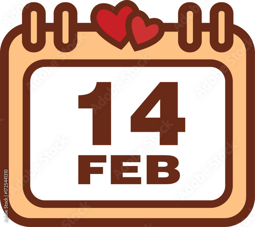 Valentine's Day calendar icon with hearts on February 14th.