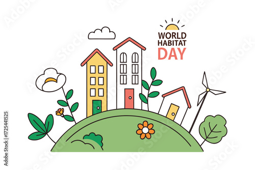World habitat day celebration with eco friendly homes and nature