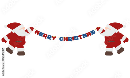 MERRY CHRISTMASの旗を持っているかわいい横顔のサンタクロースのイラスト素材