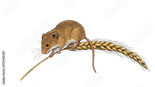 Advanced Study of Cute Field Mouse on Golden Wheat Stalk in Rural Harvest Landscape