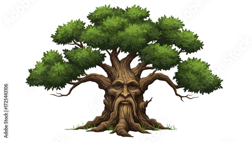 Advanced Exploration of Mystical Ent Tree with Ancient Woodland Spirit and Lush Green Canopy