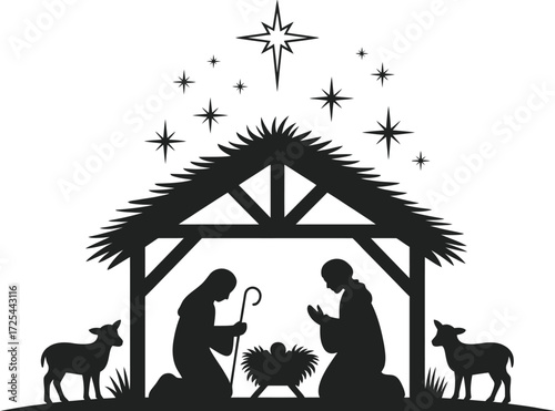 Nativity scene silhouette christmas jesus mary joseph manger