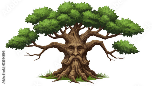 Advanced Exploration of Mystical Ent Tree with Ancient Woodland Spirit and Lush Green Canopy