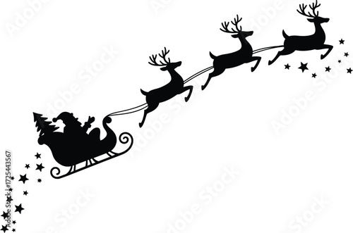 Santa sleigh reindeer silhouette christmas vector illustration