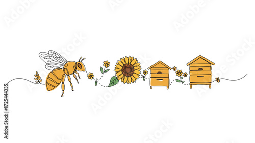 Advanced Guide to Minimalist Bee, Sunflower, and Beehive Ecosystem Illustration