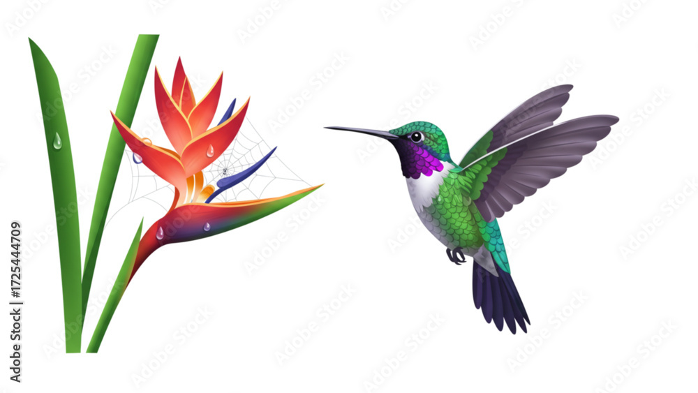 Fototapeta premium Advanced Guide to Hummingbird and Bird of Paradise Flower Interaction