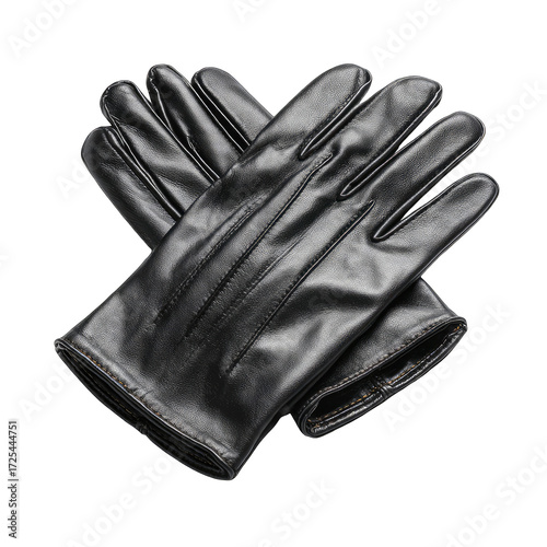Black leather gloves, crossed