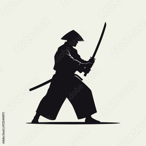 Powerful samurai warrior in striking silhouette wielding katana, a symbol of honor and discipline for martial arts and historical storytelling