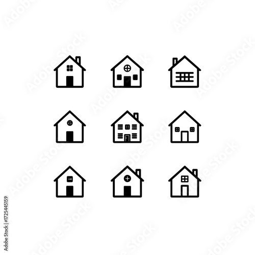 Home and Factory Icon Set | Minimal Vector Design for Industry, Real Estate, and Construction