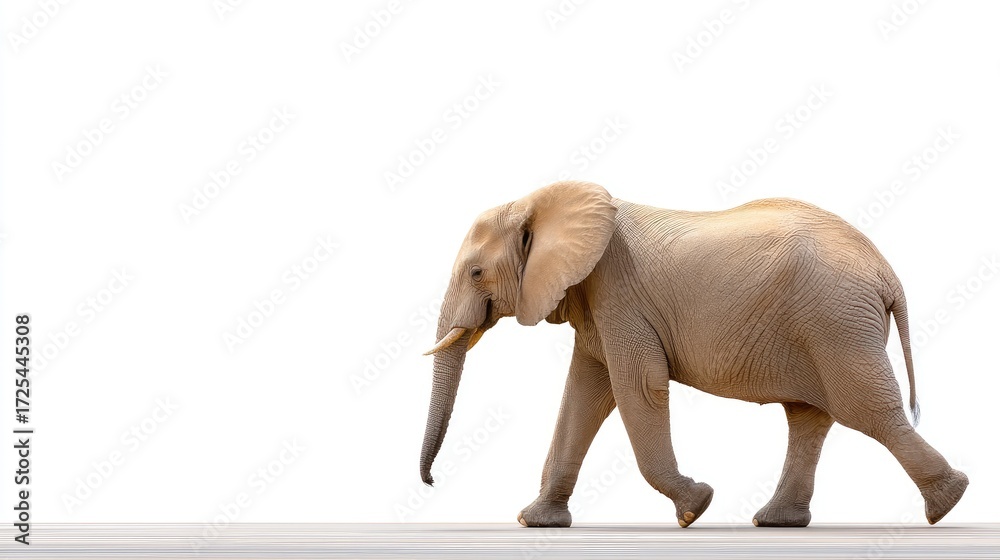 Obraz premium Elephant Walking Gracefully on a Minimalist Background in Bright Natural Light