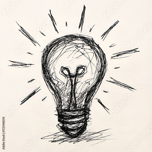 Simple Sketch of  Lightbulb with Radiating Lines 