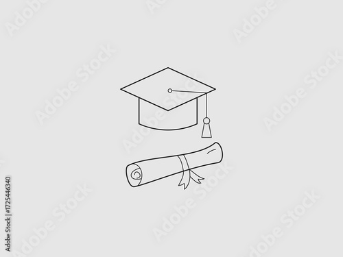 a minimalist line art illustration featuring a classic graduation cap