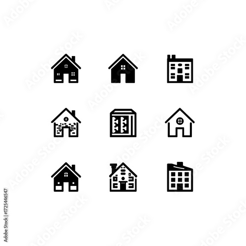 Home and Factory Icon Set | Minimal Vector Design for Industry, Real Estate, and Construction