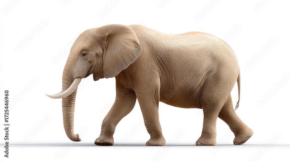 Obraz premium Realistic 3D Render of Elephant Walking Gracefully Across Clean White Background in Natural Pose