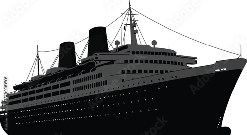Silhouette of a vintage cruise ship showcasing maritime history and travel nostalgia in vector art