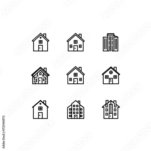 Home and Factory Icon Set | Minimal Vector Design for Industry, Real Estate, and Construction