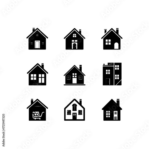 Home and Factory Icon Set | Minimal Vector Design for Industry, Real Estate, and Construction