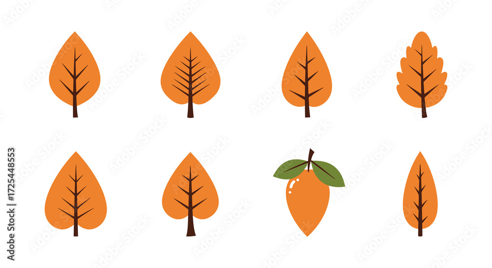 Obraz premium Autumn leaves and a single mango a colorful seasonal illustration