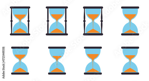 A collection of colorful hourglasses displayed in an organized grid pattern