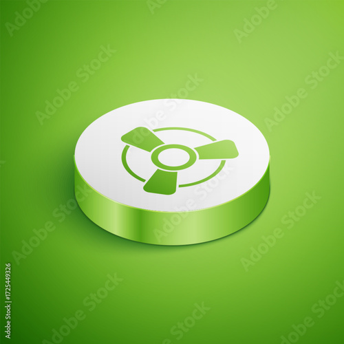 Isometric Car motor ventilator icon isolated on green background. White circle button. Vector
