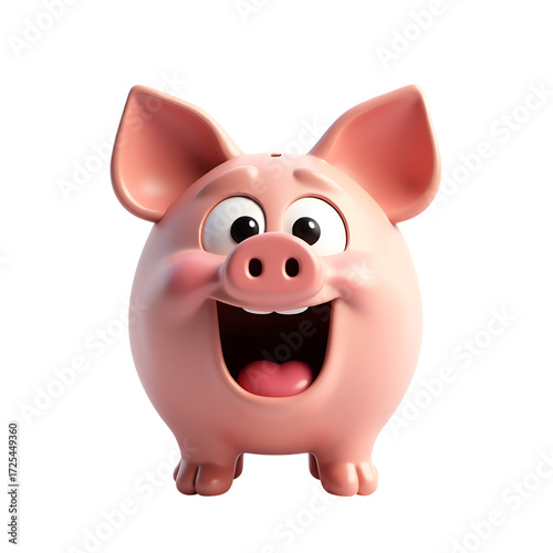 Happy cartoon piggy bank isolated on transparent background