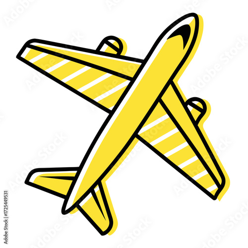Yellow airplane icon with striped wings aircraft aviation