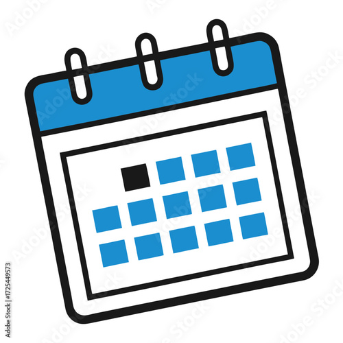 Blue Calendar Icon with Black Outline date schedule