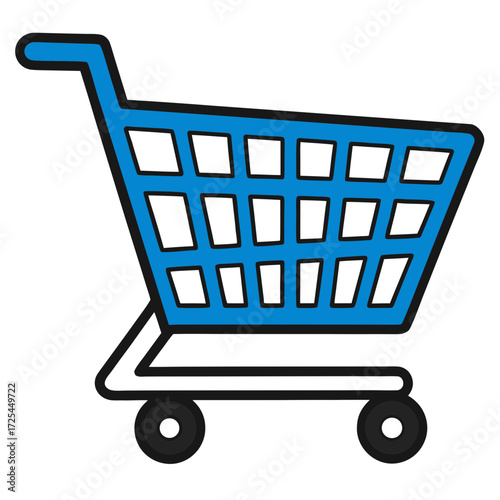 Blue shopping cart on black background trolley retail