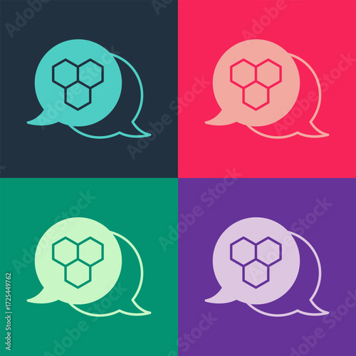Pop art Honeycomb icon isolated on color background. Honey cells symbol. Sweet natural food. Vector