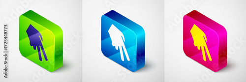 Isometric Baseball glove icon isolated on grey background. Square button. Vector