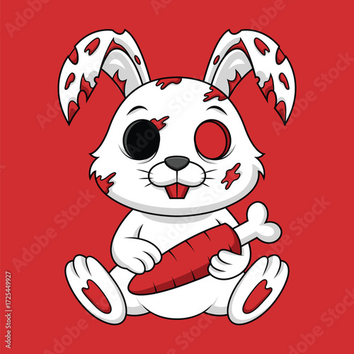 Cute Horror Rabbit Holding Carrot and Bone Mascot