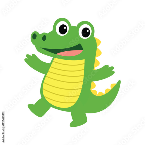 Cute Happy Crocodile Cartoon Character Flat Vector Illustration