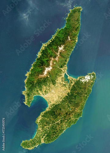 Satellite view of Sado Island’s Riches, in Japan. Elements of this image furnished by NASA.