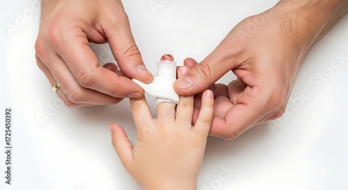 Parent applying plaster to child’s finger	