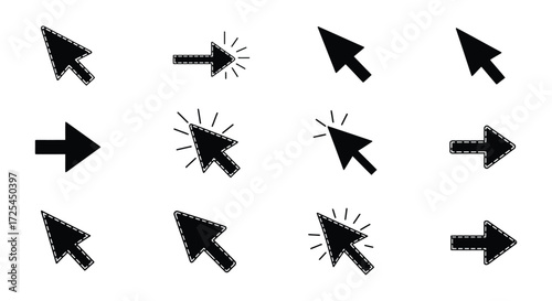 Collection of various black arrow cursors pointing in different directions