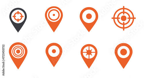 Collection of colorful target location icons in different styles and shapes