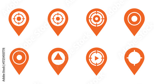 Collection of orange map marker icons with varying target designs