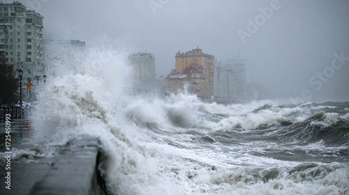 Violent typhoon battering coastal city with storm surge and heavy winds