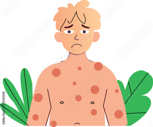 Sick Boy with Rash Illustration – Skin Disease, Allergy and Health Problem Concept