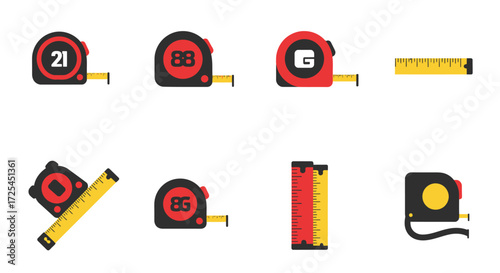 Collection of colorful measuring tape icons in various styles and designs