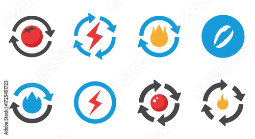 Circular icons depicting elements of nature and energy resources presented clearly