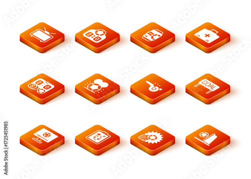Set Football match on TV, Planning strategy concept, betting money, Soccer football, Whistle, goal with and Goal soccer icon. Vector