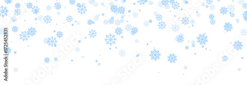 Blue snowflakes of different shapes PNG. Winter or Christmas background with falling snowflakes.