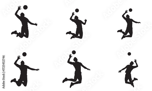 Silhouettes of multipull Volleyball Players Jumping