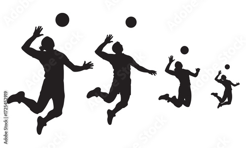 Silhouettes of multipull Volleyball Players Jumping
