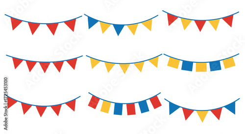 Colorful party bunting flags arranged in neat rows festive decoration