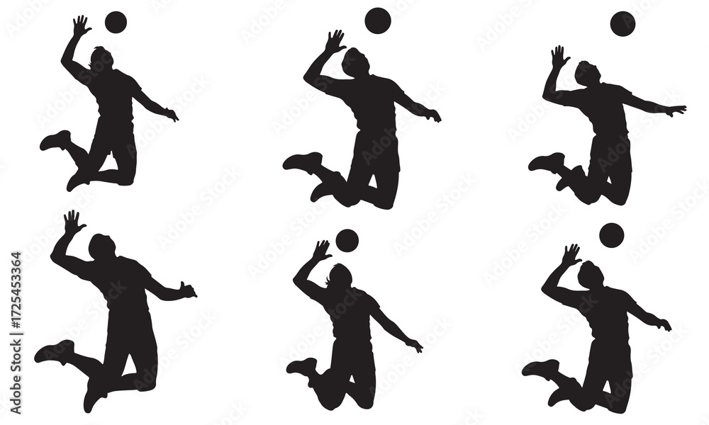 Obraz premium Silhouettes of multipull Volleyball Players Jumping