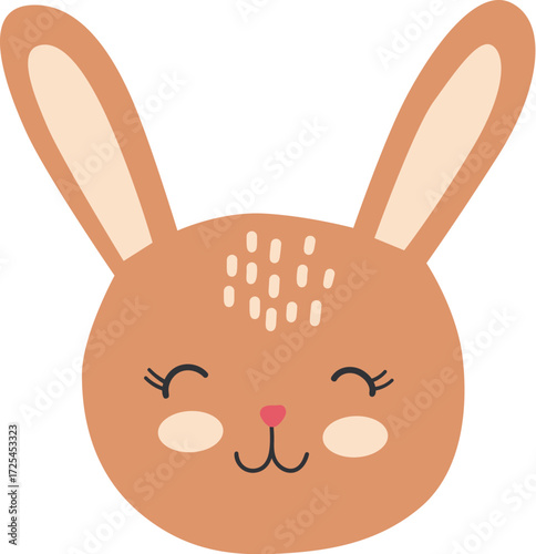 Brown rabbit face with closed eyes and pink nose