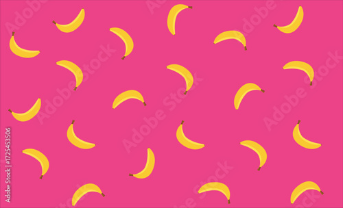 Yellow bananas pattern on a trendy Hot Pink background. Summer freshness, natural snack, organic. Healthy eating, raw food, vegan vitamins food concept. Bright abstract backdrop or wallpaper